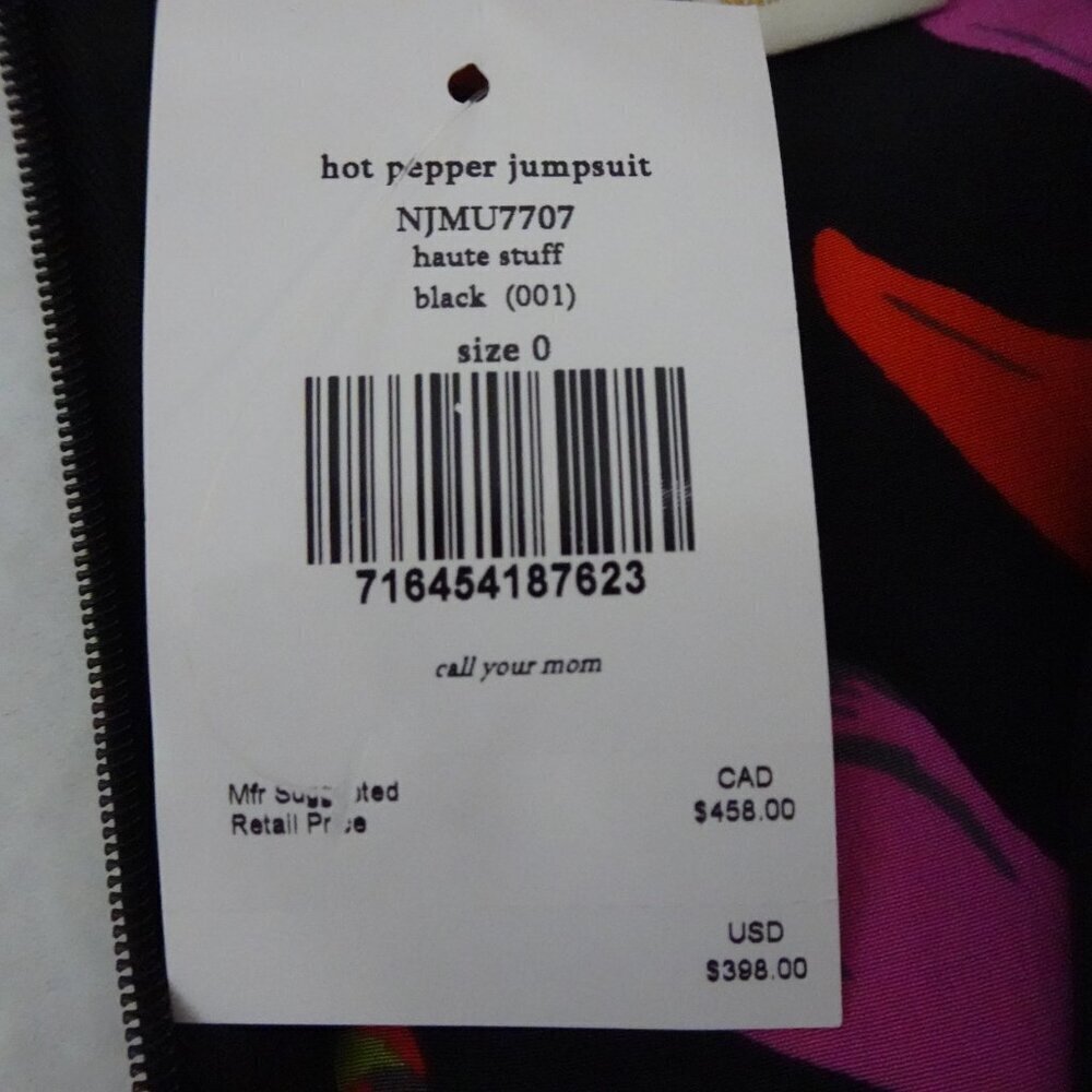 Kate Spade Silk Jumpsuit Size 0 Hot Pepper Print Cropped Black Multicolor - Picture 11 of 12